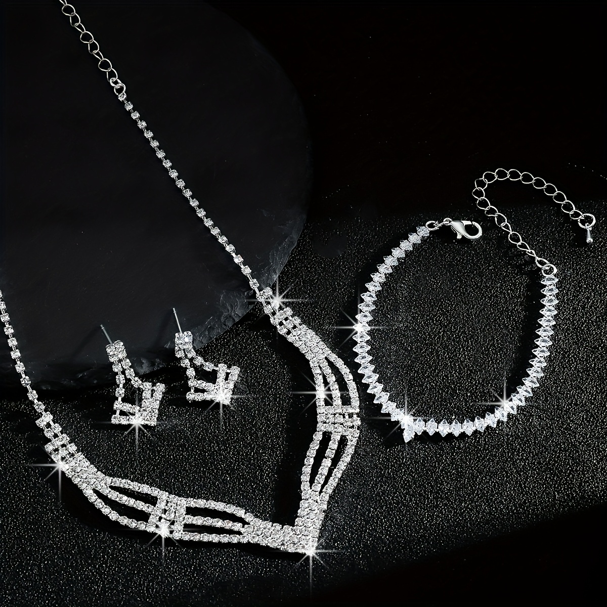 Fashionable Rhinestone Geometric Jewelry Set for Bride